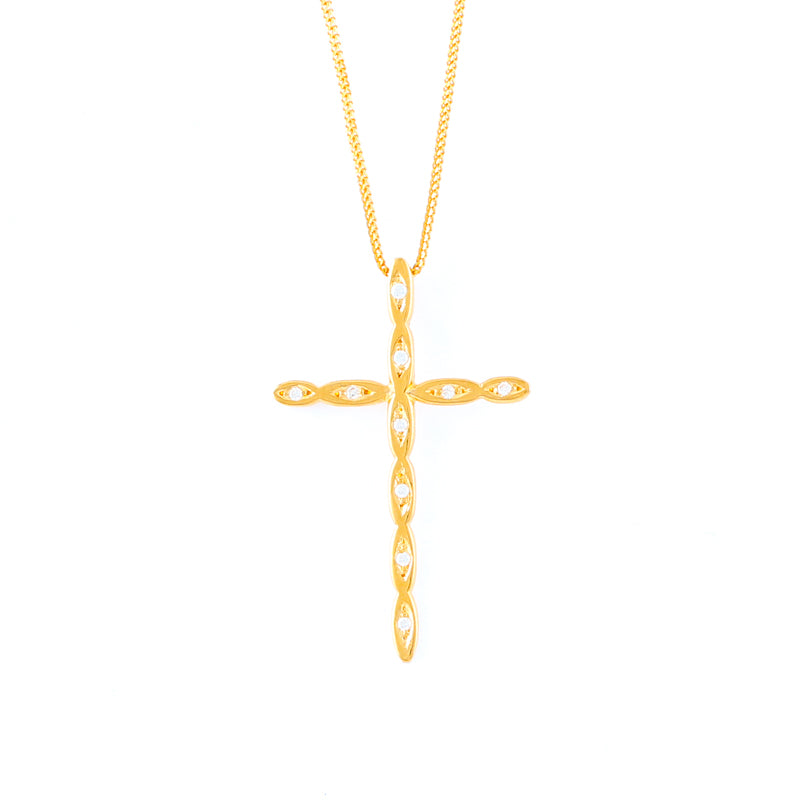 22KT YELLOW GOLD STONE STUDDED CROSS PENDANT (CR0000060)
