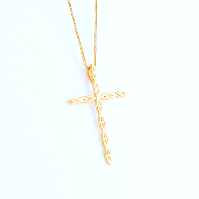 22KT YELLOW GOLD STONE STUDDED CROSS PENDANT (CR0000060)