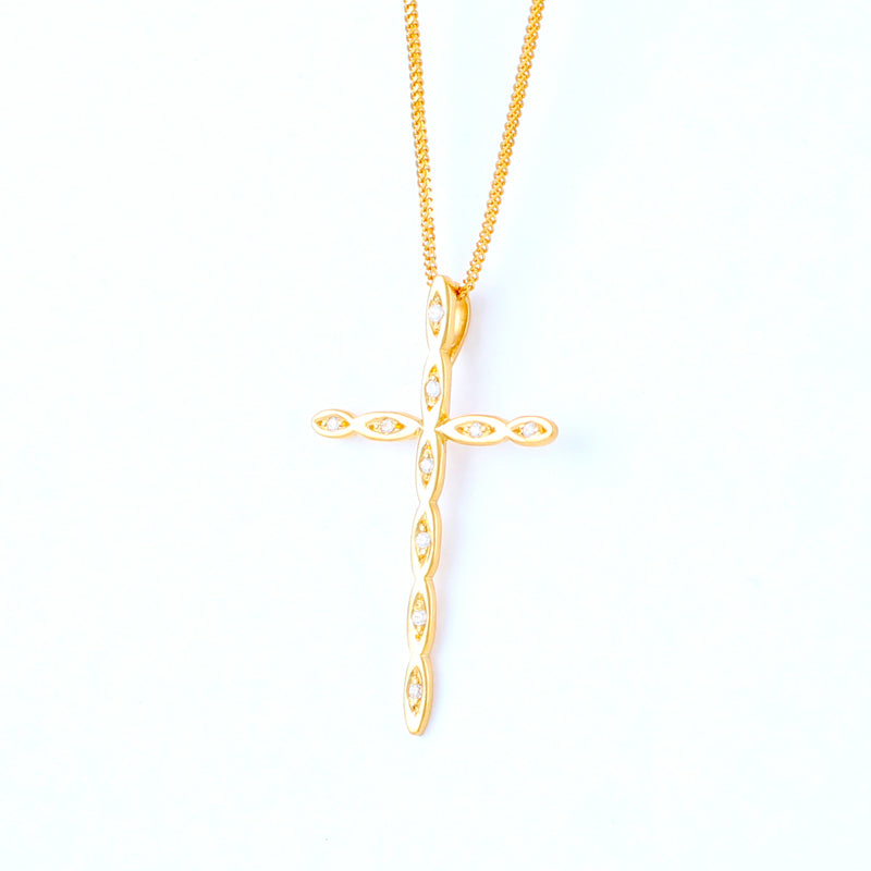 22KT YELLOW GOLD STONE STUDDED CROSS PENDANT (CR0000060)