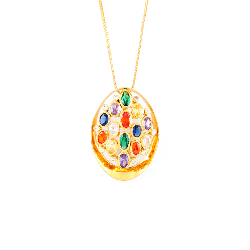 22KT YELLOW GOLD STONE STUDDED PENDANT (PE0001541)
