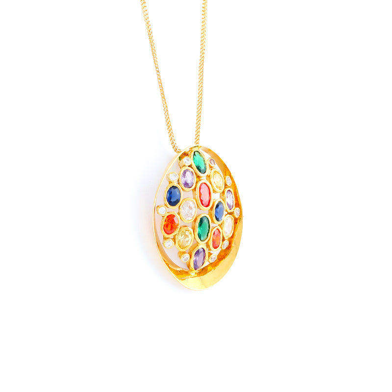 22KT YELLOW GOLD STONE STUDDED PENDANT (PE0001541)