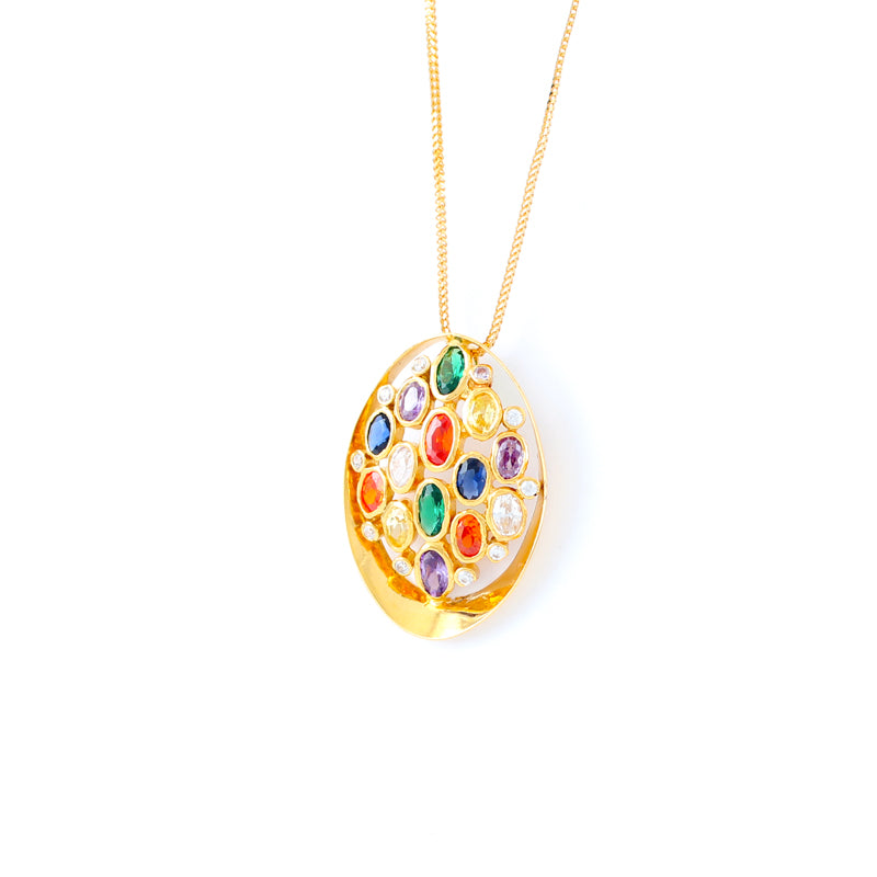 22KT YELLOW GOLD STONE STUDDED PENDANT (PE0001541)