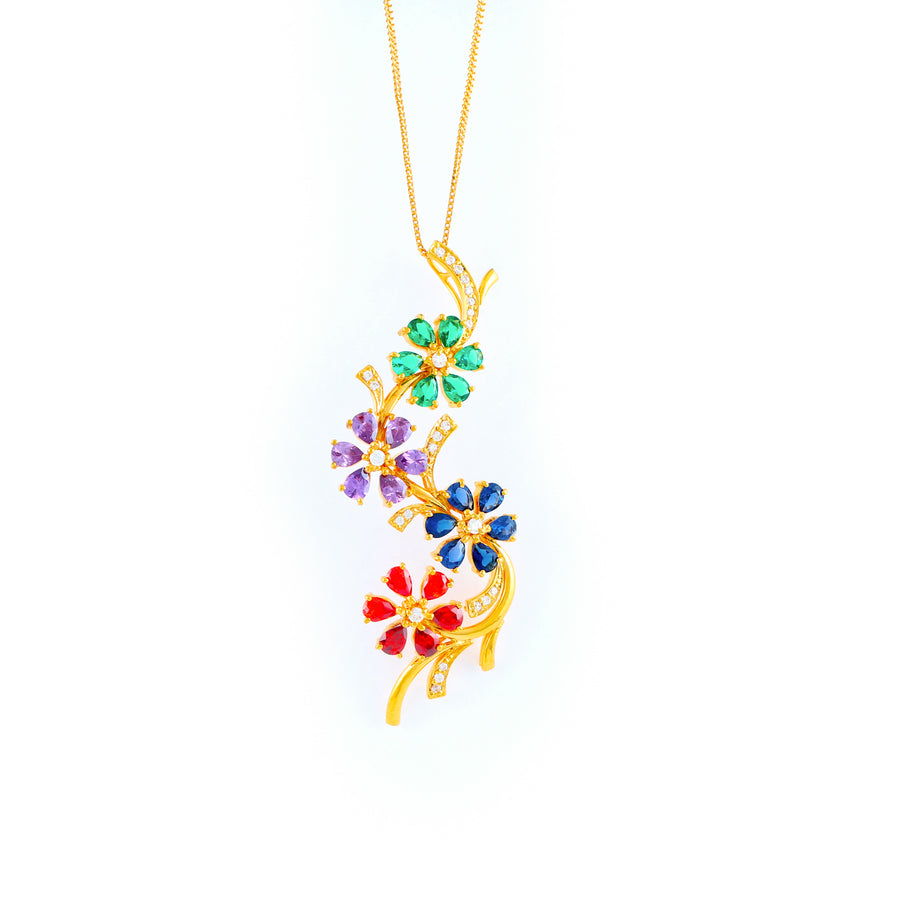 22KT YELLOW GOLD STONE STUDDED PENDANT (PE0001588)