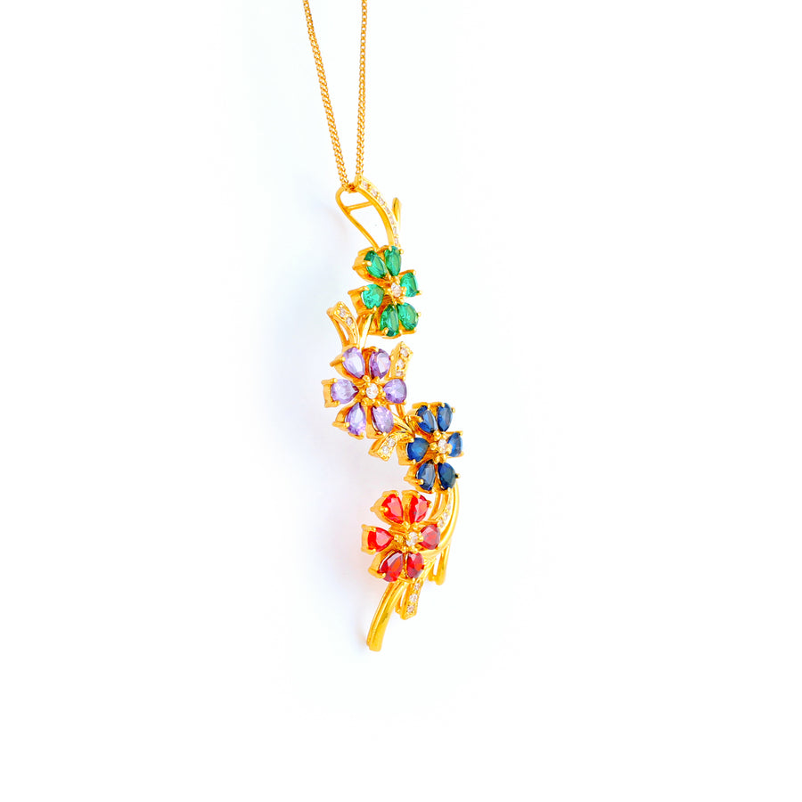 22KT YELLOW GOLD STONE STUDDED PENDANT (PE0001588)