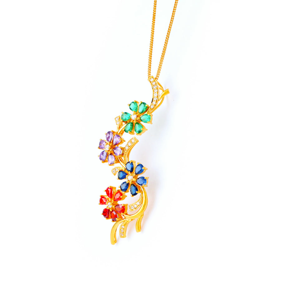 22KT YELLOW GOLD STONE STUDDED PENDANT (PE0001588)