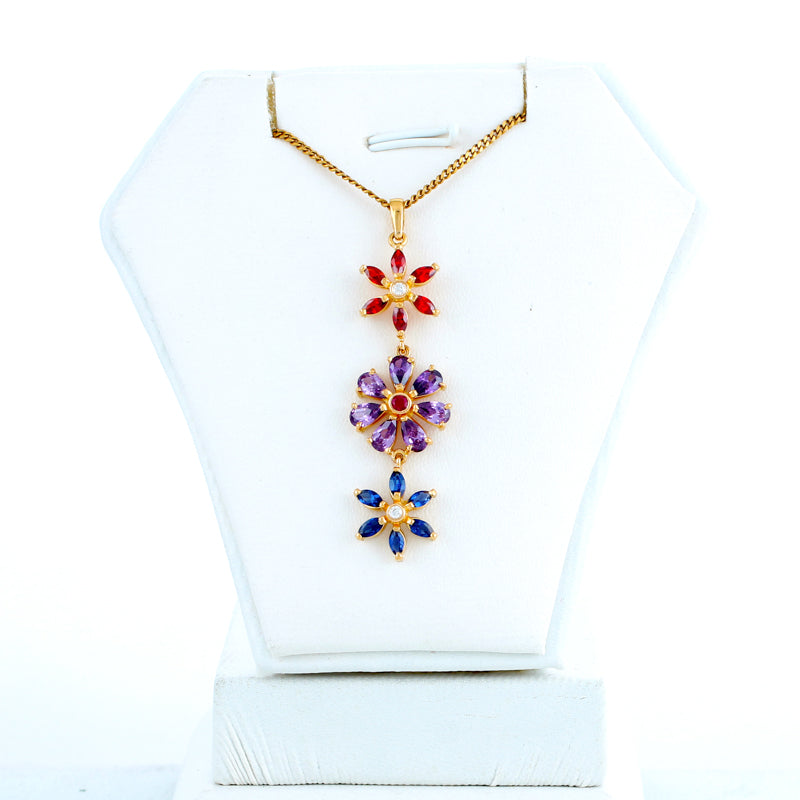 22KT YELLOW GOLD STONE STUDDED PENDANT (PE0001613)
