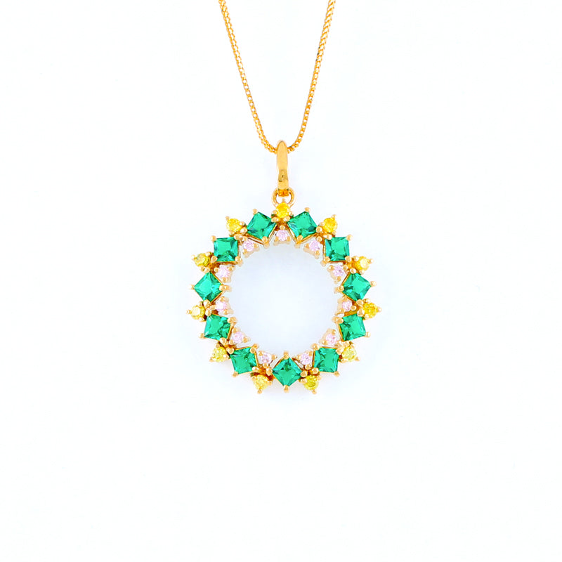 22KT YELLOW GOLD STONE STUDDED PENDANT (PE0001621)