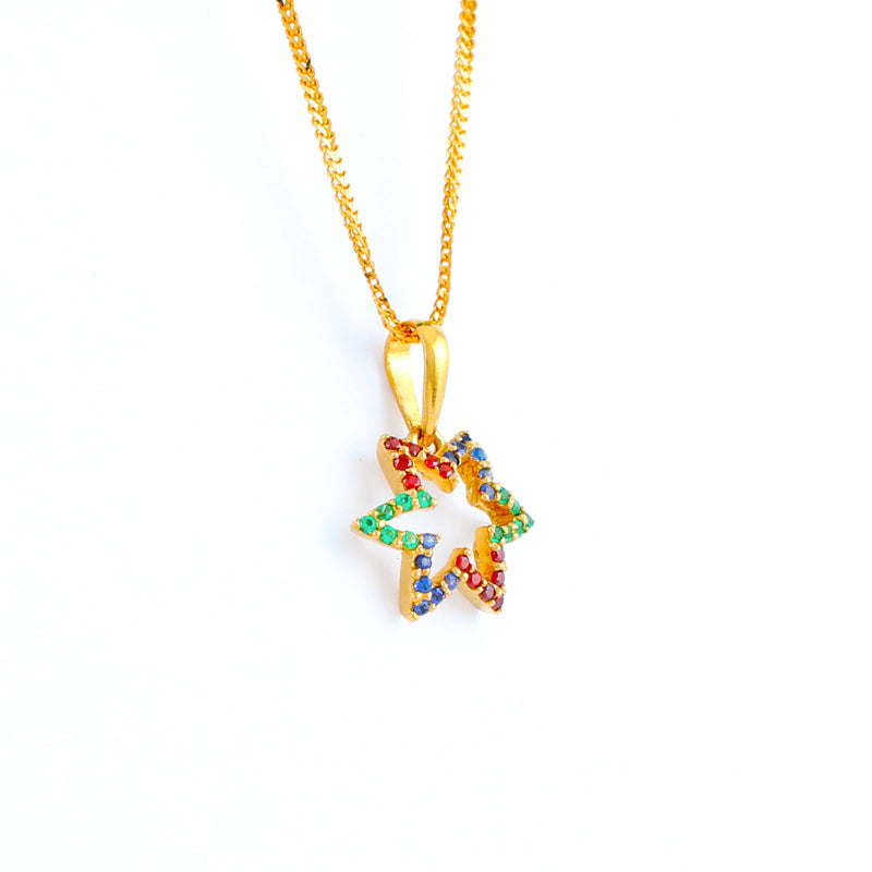 22KT YELLOW GOLD STONE STUDDED PENDANT (PE0001674)