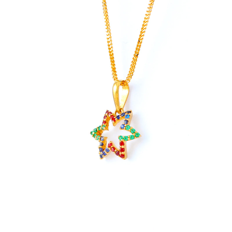 22KT YELLOW GOLD STONE STUDDED PENDANT (PE0001674)