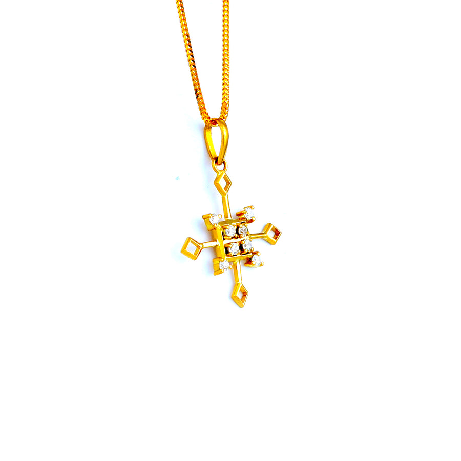 22KT YELLOW GOLD STONE STUDDED PENDANT (PE0001688)