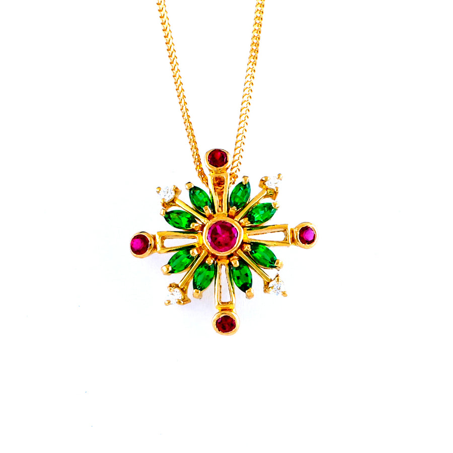 22KT YELLOW GOLD STONE STUDDED PENDANT (PE0001813)