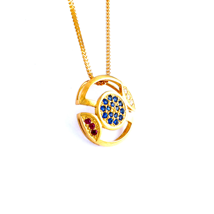22KT YELLOW GOLD STONE STUDDED PENDANT (PE0001858)