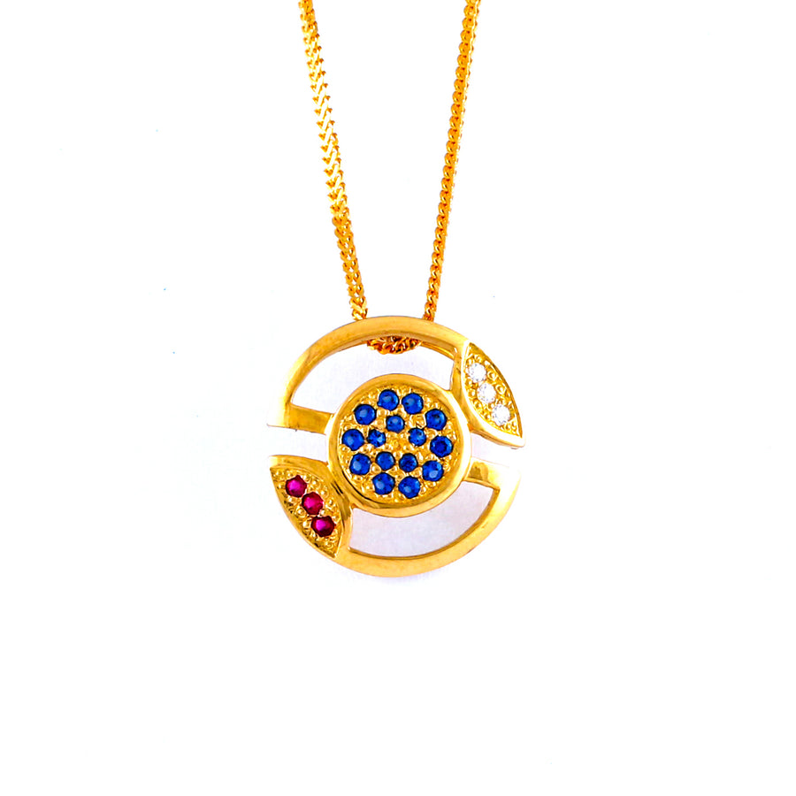 22KT YELLOW GOLD STONE STUDDED PENDANT (PE0001858)