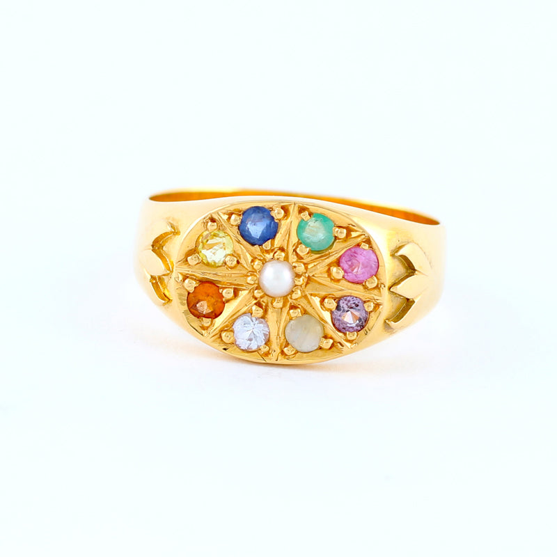 22KT YELLOW GOLD NAWARATHNA RING (RI0000447)