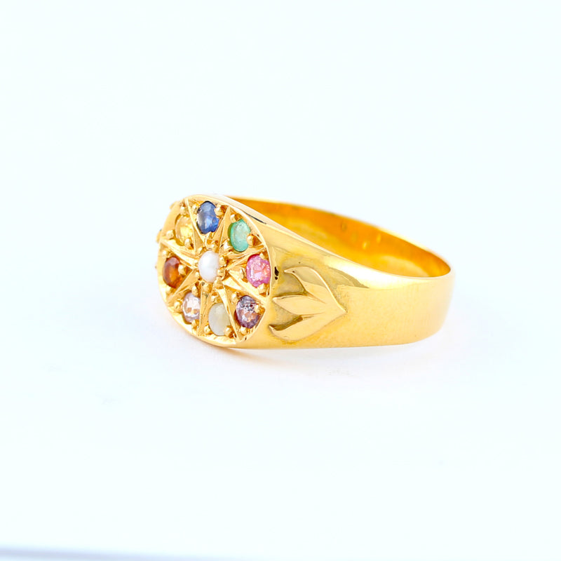 22KT YELLOW GOLD NAWARATHNA RING (RI0000447)