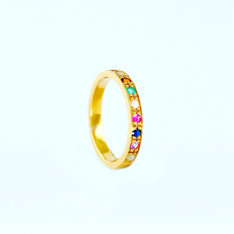 22KT YELLOW GOLD LADIES NAVARATHNA RING (RI0000647)