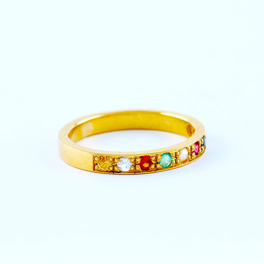 22KT YELLOW GOLD LADIES NAVARATHNA RING (RI0000647)